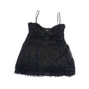 CHAIKEN Black Floral Lace Ruffle Sleeveless Twist Front Tank Top Women's 8